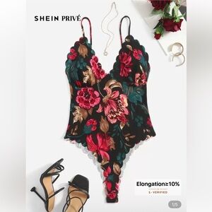 SHEIN Black Floral Bodysuit